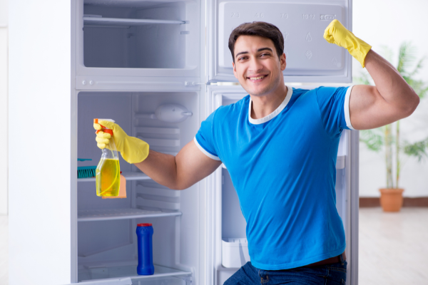 Have all your materials prepared before cleaning the fridge. sponge, gloves, cleaning spray with chemical free cleaner. 